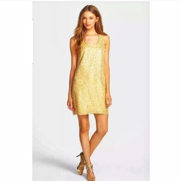 9. New Lilly Pulitzer Metallic Gold Packin Heat Mini Dress Medium